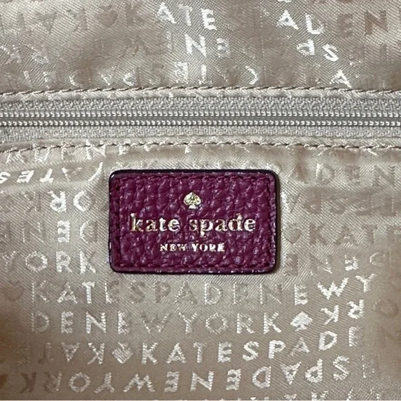 Kate Spade Plum Cream Leather Shoulder Bag Zip Top Flap Gold - Picture 14 of 16